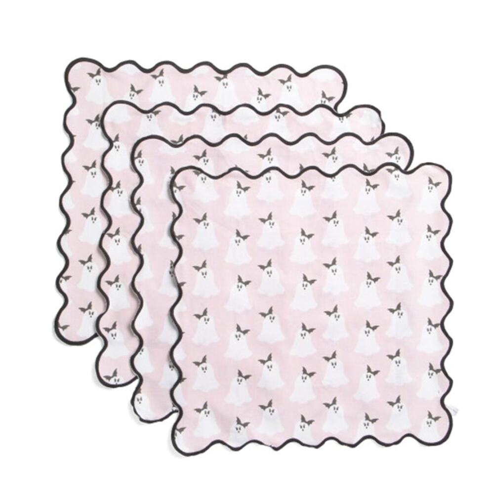 London Kaye Halloween Cotton Napkins 18x18 Set of 4 Pink Pretty Ghosts New